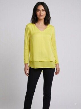 ​ABS Allen Schwartz Yellow V-Neck Linen Blend Layered Top M